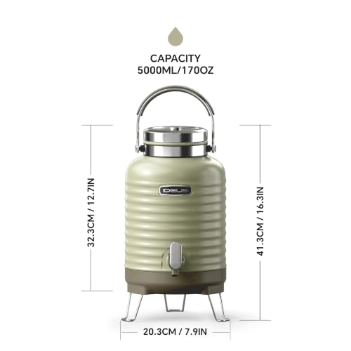 Image of IDEUS Insulated Beverage Dispenser 1.4gal, Drink Container Grey | All-in-one Vacuum Double Wall Stainless Steel Water Cooler for Camping and Party Leakroof with Handle, Spigot & Stand