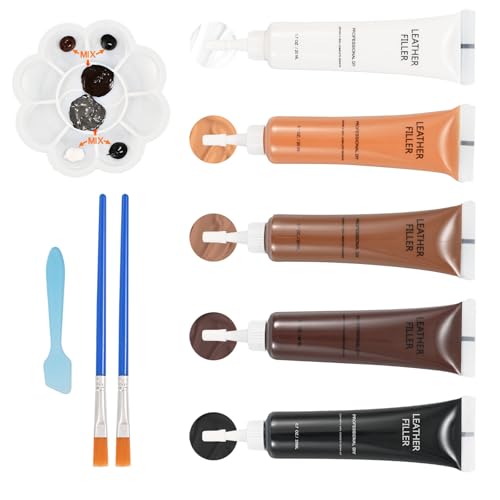 Leather Repair Kit for Furniture,5 Colors Dark Vinyl Leather Repair Kit for Car Interiors, Car Seat, Couch, Boots, Shoes, Vinyl Filler Restore Scratch, Tears, Burn Hole for Faux Leathers, Brown Black