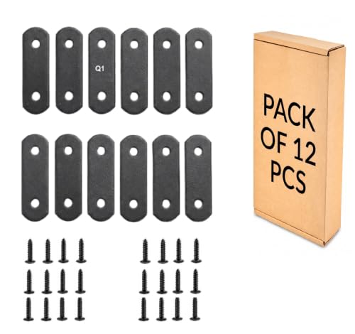 Image of Q1 Beads 12 Pack Metal 50 x 20 mm Flat Mending Plate Support Bracket Heavy Steel Straight Connector Plate | Includes Screws-24 pcs | Furniture Repair, Wood Joining & Reinforcement