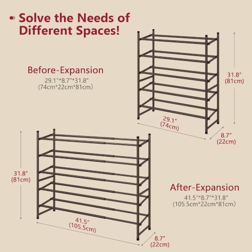 Image of Tajsoon Expandable Shoe Rack for Closet 5 Tier, 29 inch-41 inchAdjustable & Stackable Shoe Shelf Storage, Metal Shoe Rack Organizer for Front Door Entrance, Closet, Garage, Entryway, Bronze