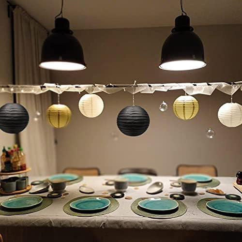 Round Chinese Paper Lantern, 18pcs Paper Lanterns Decorative, Hanging Paper Lanterns Decoration for Weddings, Graduation, Birthdays, Parties and Events, Assorted Sizes (Black/Gold/White)