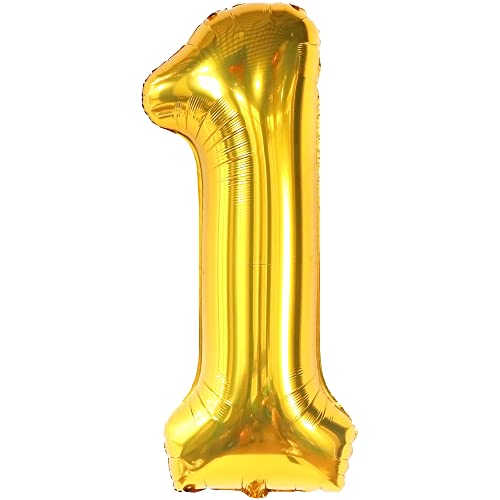 Giant, Gold 1 Balloon for First Birthday - 40 Inch | Gold One Balloon for First Birthday | Number 1 Balloon for Gold One Balloon First Birthday | Gold First Birthday Balloons | 1st Anniversary Party