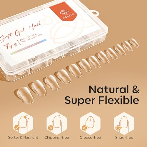Image of Modelones Short Oval Nail Tips Pre-shaped Soft Gel Fake Nails False Acrylic | Fake Nails False Acrylic Clear Full Cover Press on Extension Kit Gel Manicure DIY at Home 216PCS 12Sizes
