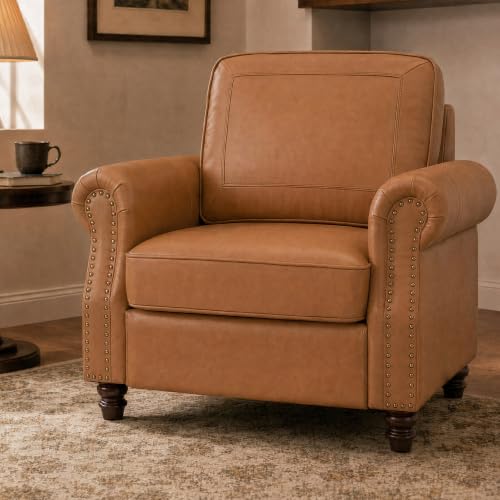 Image of Kingfun Faux Leather Accent Chair with Rolled Arms,Cream