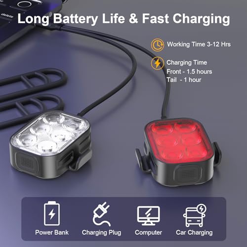 Bike Lights Front and Back [ 2 Pack ] Ultra Bright & Lightweight, USB Rechargeable Bicycle Lights for Kids and Adult, Flashing LED 4+6 Modes, IP65 Waterproof, Cycling Camping Fishing Outdoor Sports