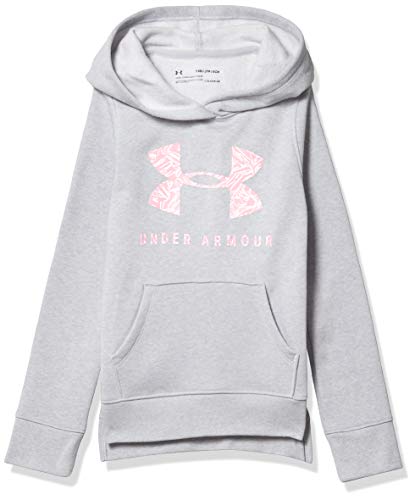 Under Armour Girls' Rival Print Fill Logo Hoodie, Mod Gray Light Heather (011)/Lipstick, Youth Large