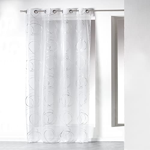 douceur d'intérieur, Voilage à Oeillets (140 x 240 cm) Bully Blanc, Voile Imprimé Argent