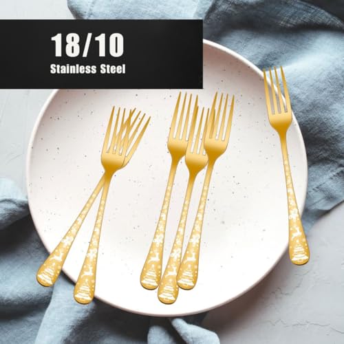 Image of Stainless Steel Forks Set | Dishwasher Safe & Shiny Polished Finish | Table Forks Set for Home Kitchen, Restaurant | Cutlery for Dinner, Table, Cake, and Dessert (6 Pcs Small Fork, Gold)