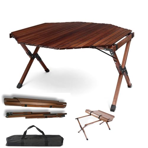 Conslika Mesa de Picnic Plegable Octogonal, 90cm Mesa de Camping portátil, Mesa de Comedor al Aire Libre, de Madera, para Barbacoa, Picnic, Camping(Walnut)