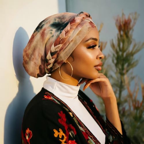 Image of DRESHOW African Women Turban Caps Beanie Twist Headscarf Pre-Tied Twisted Braid Headwraps for Women Chemo Cancer Cap