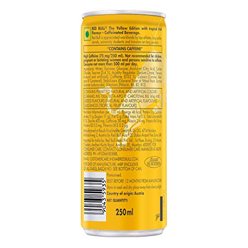 Image of Red Bull Energy Drink, The Yellow Edition, 250 ml (Pack of 4)