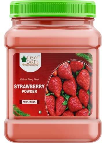 Bliss of Earth 500gm Strawberry Powder For Milk, Milkshake, Cake, Kids Loving Natural Spray Dried
