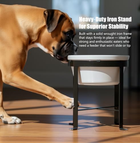 BestVida Erhöhter Hundenapf, Erhöhter Einzelnapfständer, Hundefutterstation mit 1x2400ml Steingutnapf, Hundenapf für mittelgroße und große Hunde (große,Weiß)