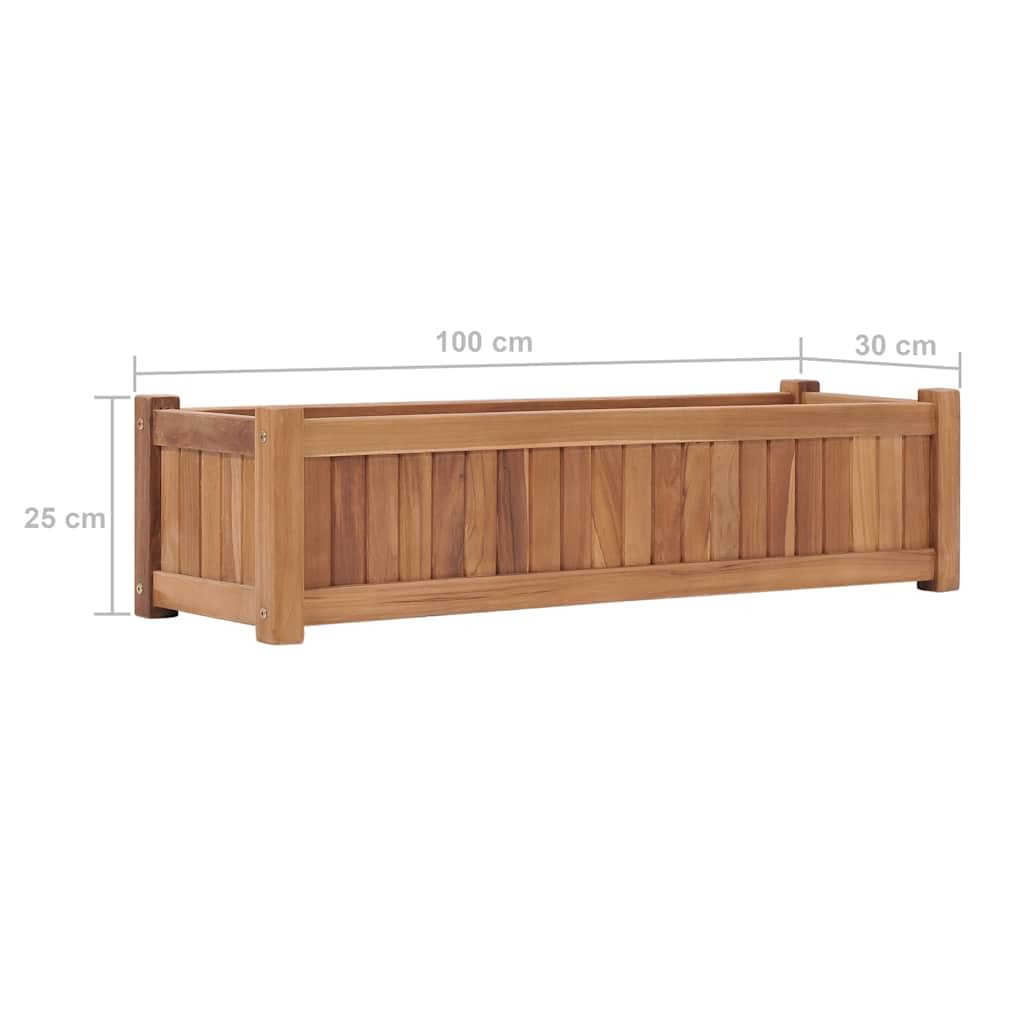 Jardinera de madera de teca maciza de 100 x 30 x 25 cm, resistente a la intemperie con almacenamiento de agua, resistente a las heladas y resistente al invierno, para jardín, balcón, terraza