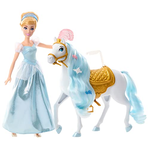 Mattel Disney Princess Poupée Cendrillon Inspirée Du Film Disney, Avec Son Cheval Doté D'Une Selle Amovible Et Des Accessoires, Jouet Enfant, Dès 3 Ans,...