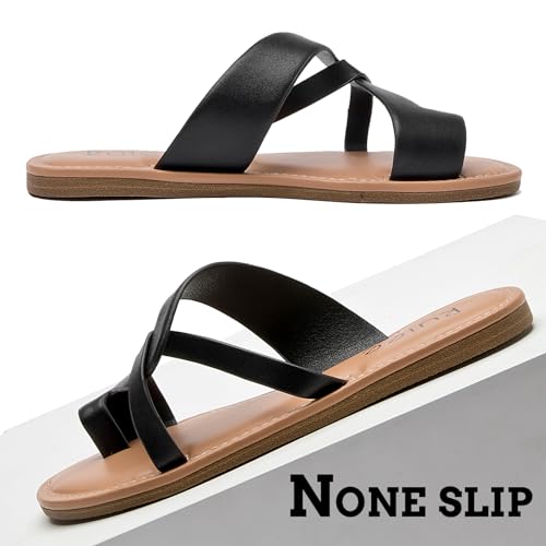 Image of Ruiee Wide Width Sandals for Women, Summer Flat Slides Casual Braided Wide Feet Sandal Comfort Slip on Sandals Open Toe Beach Shoes for Women.