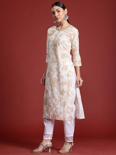 Image of INDO ERA Women's Cotton Straight Fit Printed Straight Kurta (KT0WH10061)