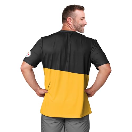 FOCO Pittsburgh Steelers NFL Mens Cropped Big Logo Colorblock Rash Guard - L - Image 2