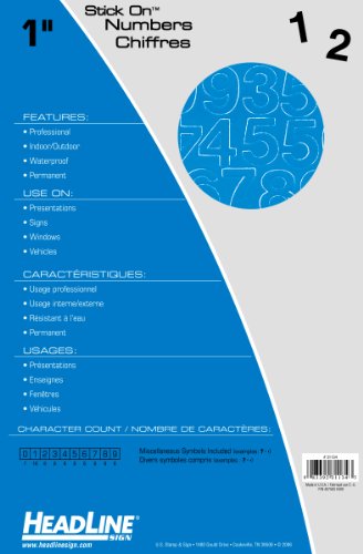 Headline Sign 31134 Stick-On Vinyl Numbers, Blue, 1-Inch