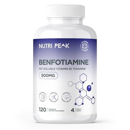 Benfotiamine 500mg | 120 Vegan Capsules | 4 Month Supply | Fat Soluble Vitamin B1 Thiamine | Nerve Health Blood Sugar & Cognitive Support | Heart & Kidney | Non-GMO & Gluten Free | Nutri Peak