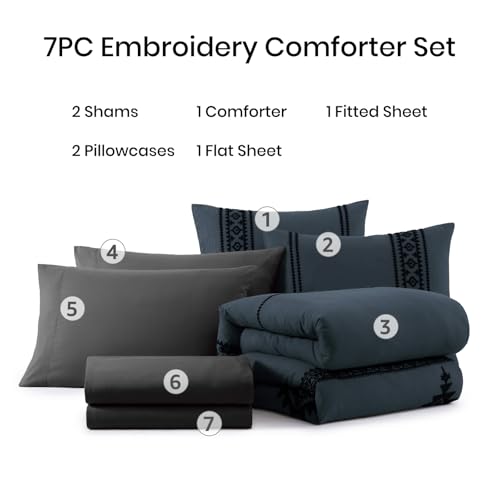 Image of MaiReve Embroidery California King Comforter Set 7 Pieces Bed in a Bag