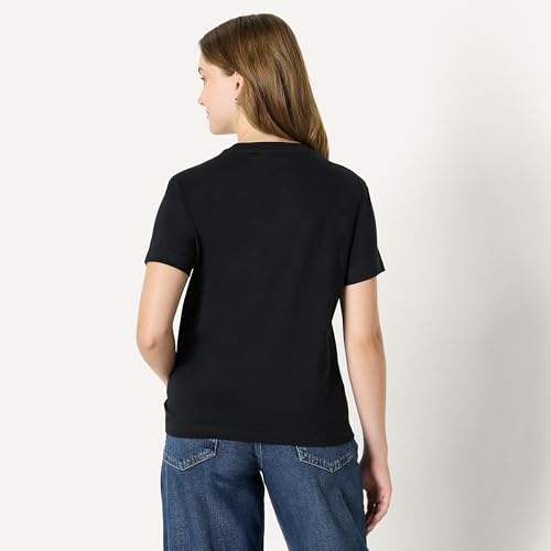 Amazon Essentials Damen Relaxed-Fit-Baumwoll-T-Shirt Mit Rundhalsausschnitt, Schwarz, XL