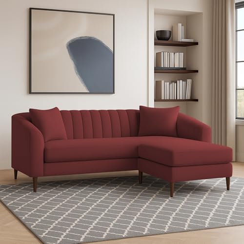 Image of Casaliving Doraldo 4 Seater L Shape Convertible Sofa Set for Living Room, 3 Seater & Ottoman Modular Sectional Couch for Small Space (Maroon Colour) Fabric