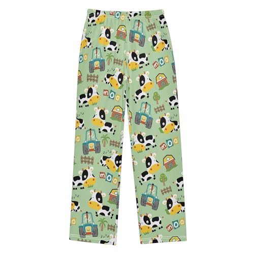 ZZXXB Lovely Sleeping Cow Boys Long Pants Soft Trousers Elastic Waist Kids Lounge Bottoms with Pockets S-XL