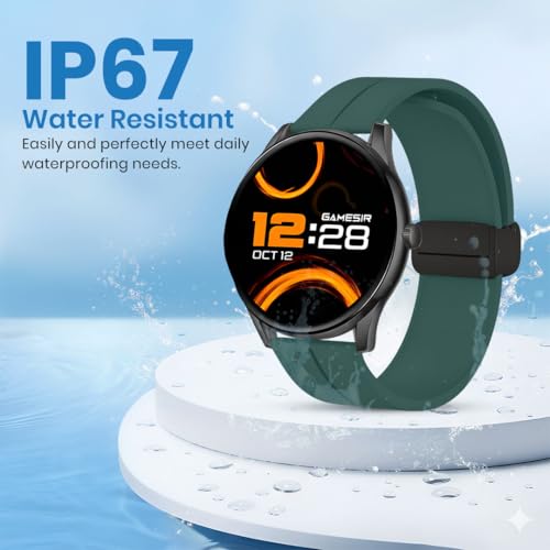 Image of GameSir Glavito Round Dial Smartwatch with 1.49 inch AMOLED Display, 100+ Sports Modes, IP67, Bluetooth Calling, Crown Control, Health Tracking, 100+ Watch Faces, Men & Women (Magnetic Dark Green)