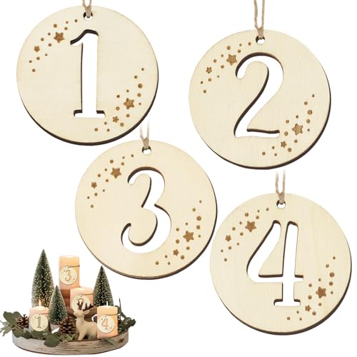 BETESSIN Adventskranz Zahlen 1-4 - 4er Set Holzzahlen Anhänger für...