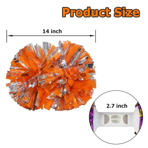 image for Hooshing 2PCS Orange and Silver Pom Poms Cheerleading with Baton Handl