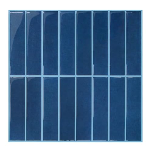 Azulejos Adhesivos Cocina Azul oscuro, 10 Piezas 30.5 x 30.5 cm, Azulejos Autoadhesivos 3D, Línea Recta Vertical, Baldosas Adhesivas de Vinilo para Salpicadero en Cocina y Baño, Impermeables