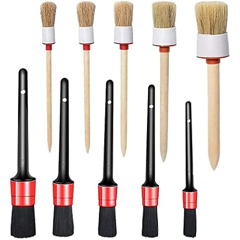 10PCS DUALSHINE Car Auto Detailing Brush Set, Auto Detailing Brushes Cleaner Car Detailing Brushes Exterior, Car Interior Brush for Detailing Cars Automotive Interior, Wheels, Exterior, Leather Cover