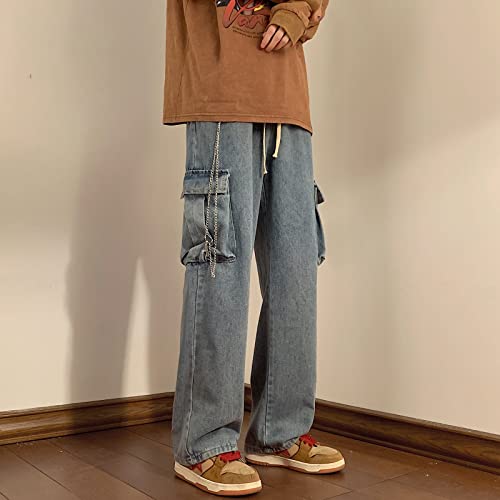 Men Straight Leg Jeans Relaxed Fit Work Pants Jeans with Cargo Pockets3