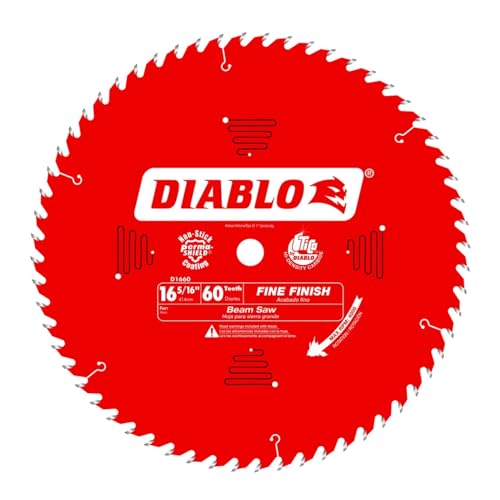 Image of Diablo Fine Finish Saw Blade for Wood - 16-5 /16 inch Diameter, 60 ATB Teeth, 1 inch Arbor, .114 inch Kerf, 22 Hook Angle, .079 inch Plate, 4000 Max RPM - D1660X