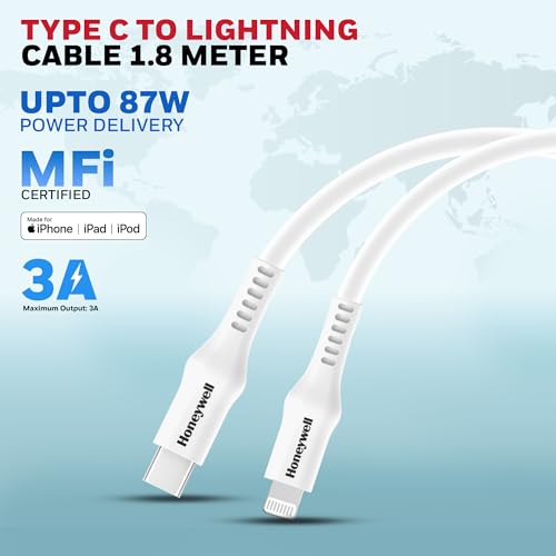 Image of Honeywell Travel Essential Kit, 4-in-1 Charging Kit - Zest 45W GaN Charger, 1.8m Type-C to USB-C & Type-C to Lightning Cables, & 18W PD Smart Car Charger, Universal Compatibility
