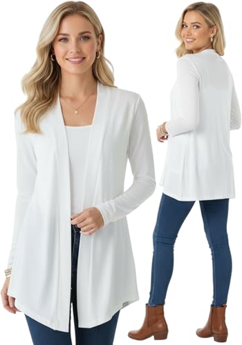Image of ToBeInStyle Womens Open Front Long Sleeve Lightweight Asymmetrical Draped Cardigan with Side Pockets - Smooth Draping Classic Ivory - Small