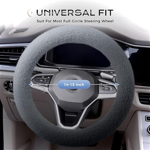 Image of Coverado Winter Fluffy Steering Wheel Cover, Upgraded Anti-Slip Fuzzy Furry Car Steering Wheel Cover, Universal 14-15 inch, Soft Plush, Warm, No Odor, Luxurious Decoration for Women Men, Gradient Gray