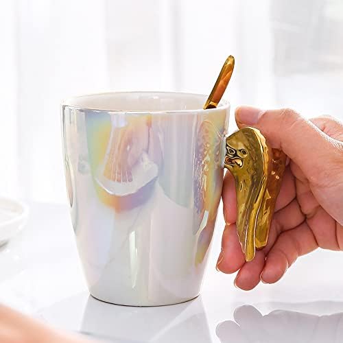 Miniatura 7 de Taza de cerámica con diseño de ala de ángel con tapa y cuchara