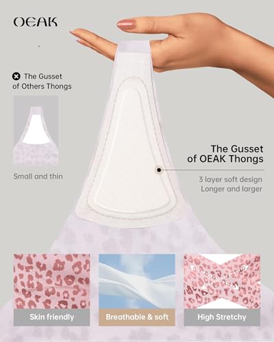 Image of OEAK Seamless Thongs for Women Invisible Thongs No Show Thong Panty Liners Tangas Comfortable Workout G-Strings Underwear Leopard Pink XS