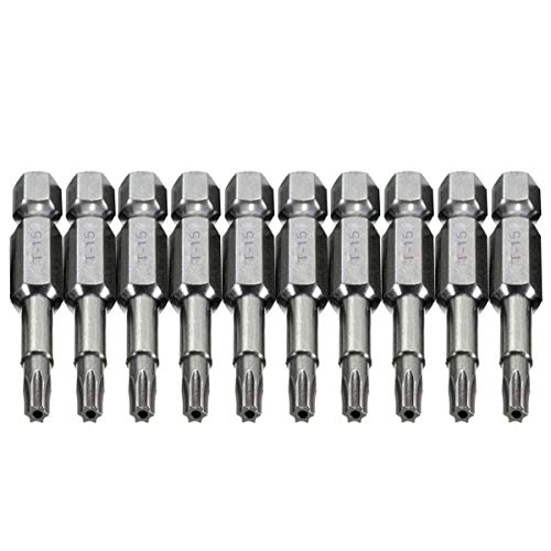 COMOK 10pcs 50mm Long 1/4 Inch Hex Shank T15 Torx Head Magnetic Screw Driver Bit Set Security Tamper Proof Star 6 Point Screwdriver Kit Tools