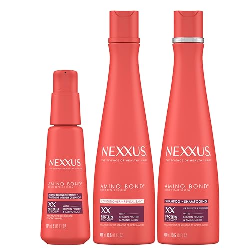Nexxus Shampoo, Conditioner, & Rebond Treatment Amino Bond 3 for All Types of Damaged Hair with Amino Acids & Keratin Protein 400ml, 147ml