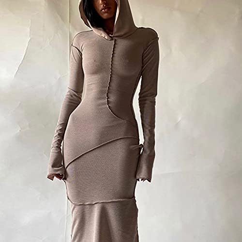 Sexy Hoodie Dress for Women Long Sleeve Bodycon Sweatshirt Dress Casual Maxi Dresses - Image 3