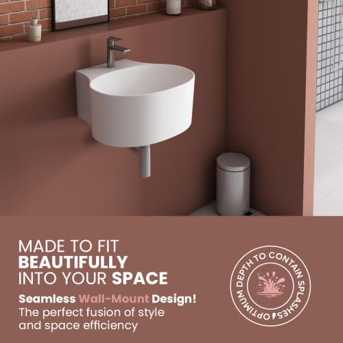 Image of Wall Hung Mounted Sink Glossy Wash Basin for Bathroom - White
