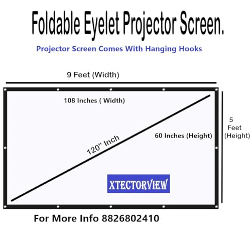 Image of 120 Inches Diagonal Foldable Projector Screen 16:9 Aspect Ratio (105 inch(W) X 59 inch(H)) HD, 4K, Full White Matte Projection | Easy Carry | Anti-Crease Viewing for Home Movie, Office, Classroom