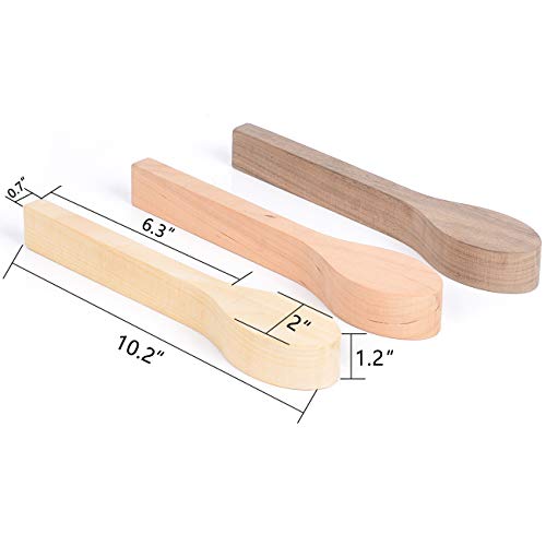 3Pcs Wood Carving Spoon Blank Unfinished Wooden Craft Whittling Kit For Whittler Starter Kids,Basswood +Walnut +Cherry #TOP6