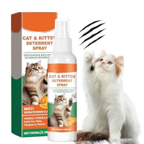 Bahan alamy Spray repelente para gatos, 100 ml, spray disuasorio para gatos, spray natural antiarañazos para gatos, spray cítrico para gatos, ayuda a entrenar gatos, protege muebles y jardín