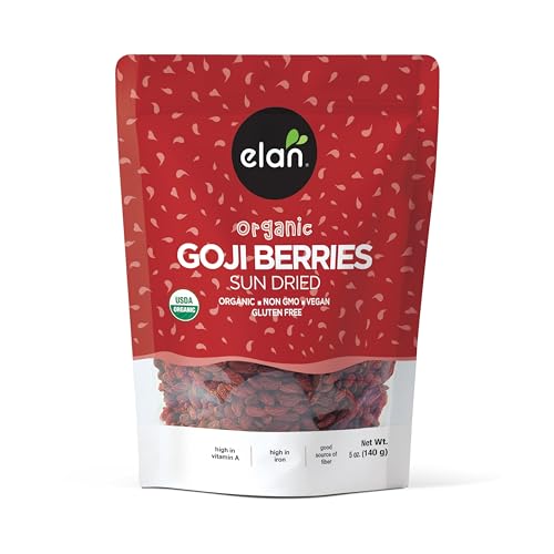Elan Organic Dried Goji Berries, 4.9 oz, Sulphite-free, Non-GMO, Vegan, Gluten-Free, Kosher,