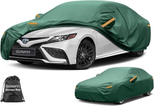 GUNHYI Multi-Layer Heavy Duty Car Cover Waterproof All Weather Fit Sedan | Outdoor Full Exterior Cover with Vents, Rain Sun Snow Wind UV Protection, Fit for BMW 3 Series, Toyota Camry etc.
