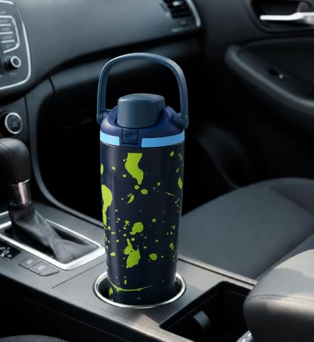Image of HomeCloud 900ML Stainless Steel Water Bottle - Double-Wall Vacuum Insulated, Leakproof Straw Lid, BPA-Free Reusable Travel Flask with Two-Way Spout for Gym, Office & Outdoor Use (Neon)